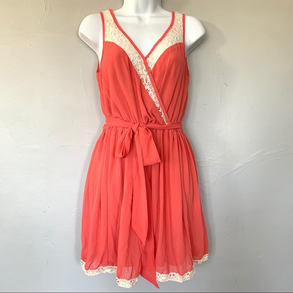 Margo & Sebastian A-Line Coral Chiffon Dress, Sz S